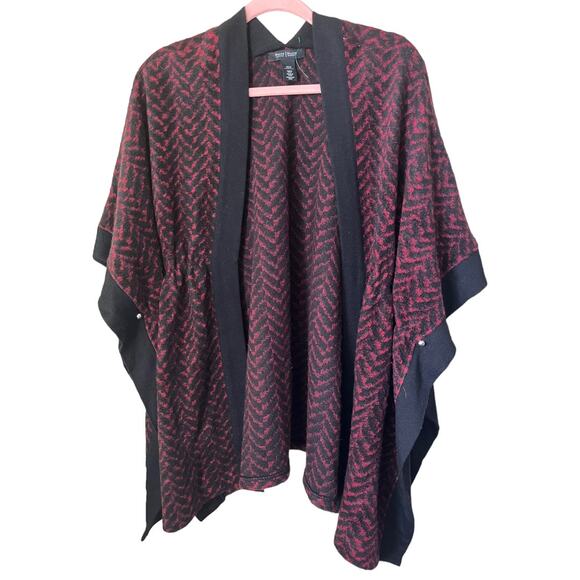 WHBM Wool blend red black zig zag open front poncho style sweater XS/S - Picture 1 of 7
